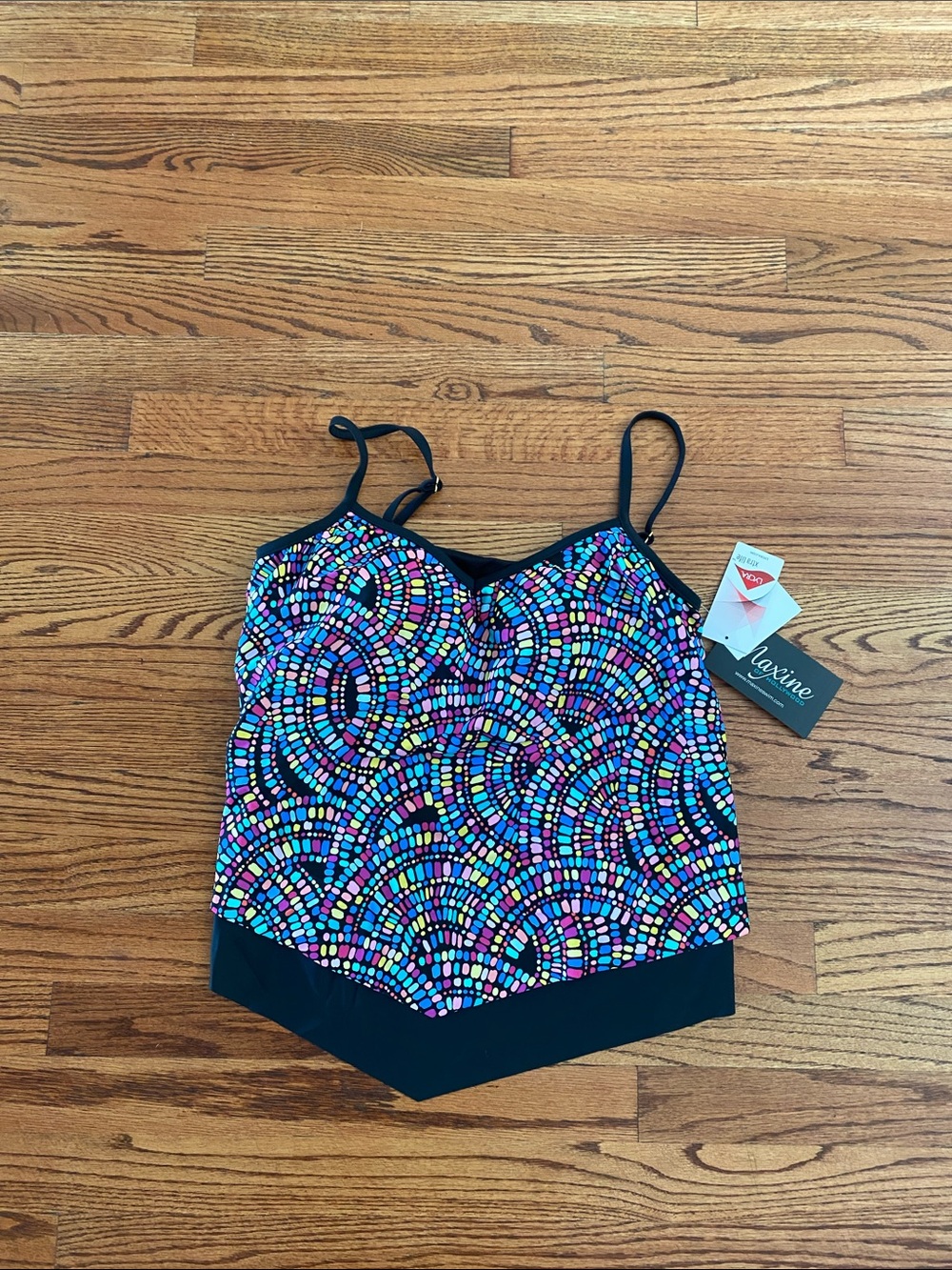 Maxine of Hollywood Multicolor Mosaic Tankini Top - Black Trim